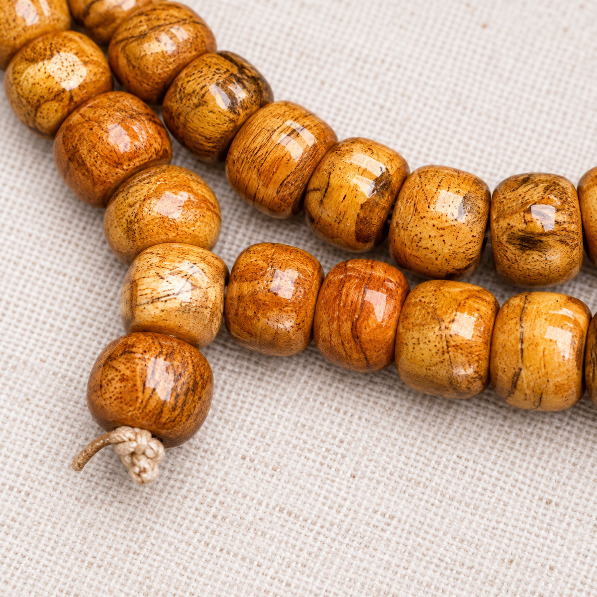 EverestArtstudios Natural Camel Bone and Passion Seed 108-Bead DIY Strand — bead detail
