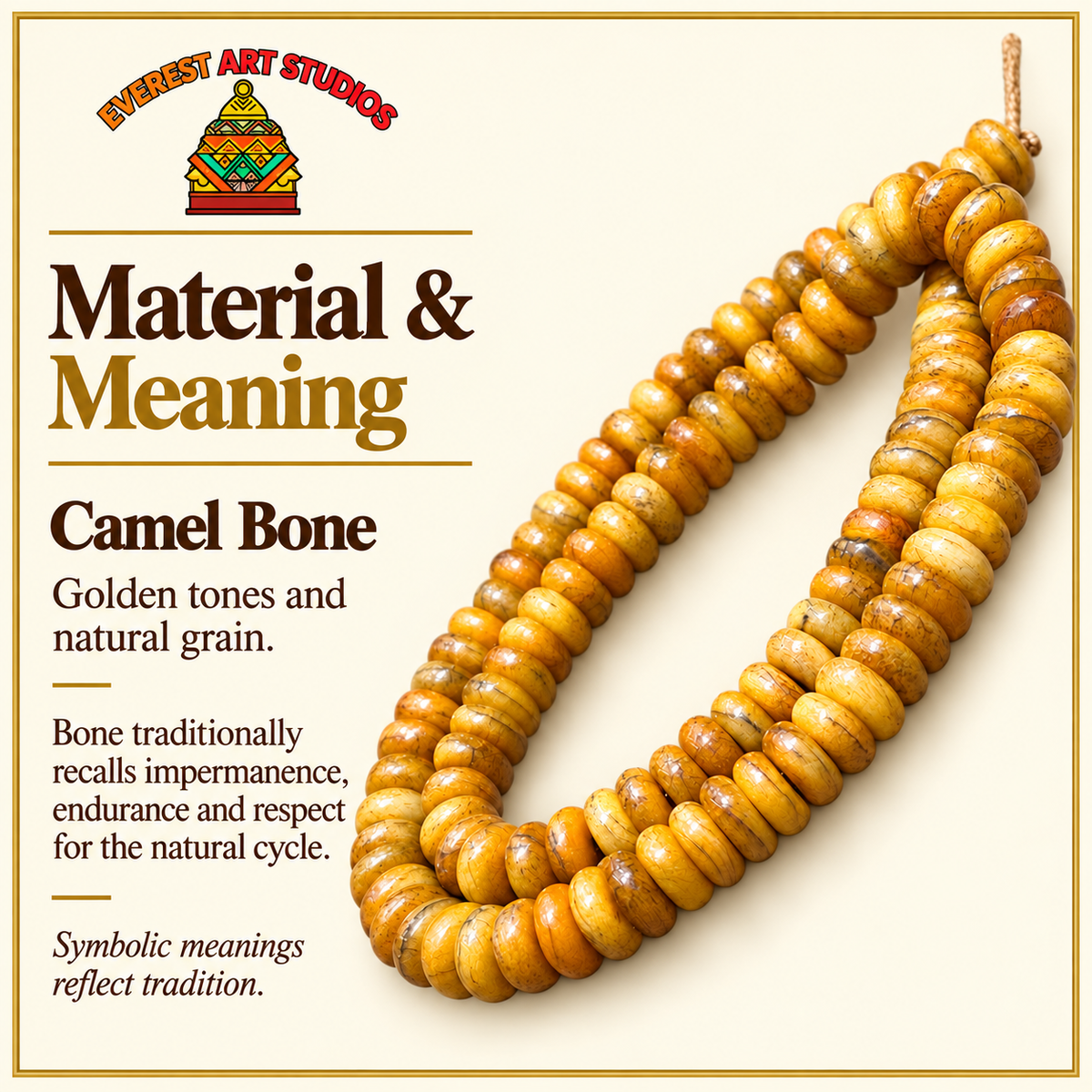 Hilo Mala camello amarillo, 108 cuentas – Material y simbolismo tradicional
