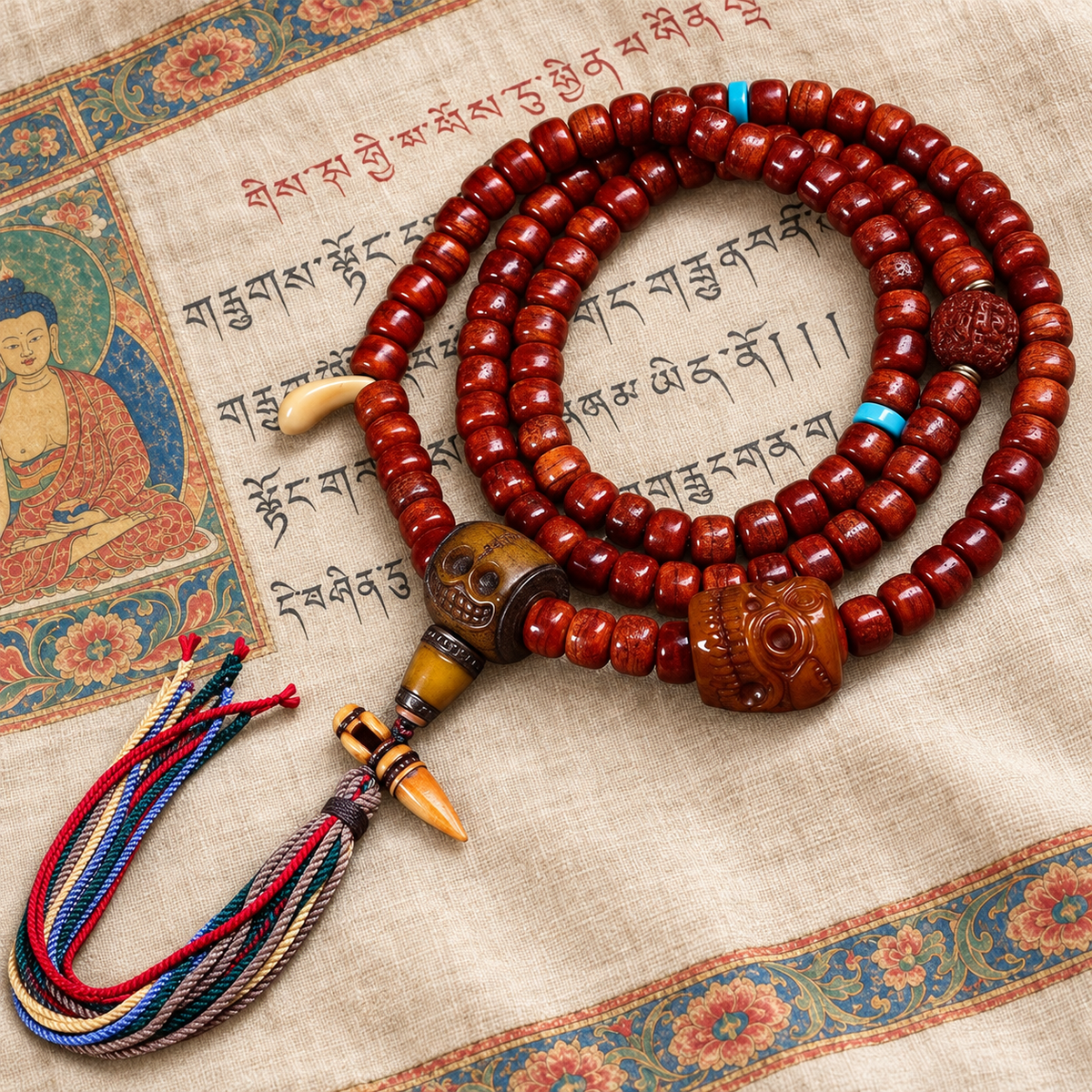 EverestArtstudios Tibetische Vintage-Knochen-Mala, 108 Tonnenperlen