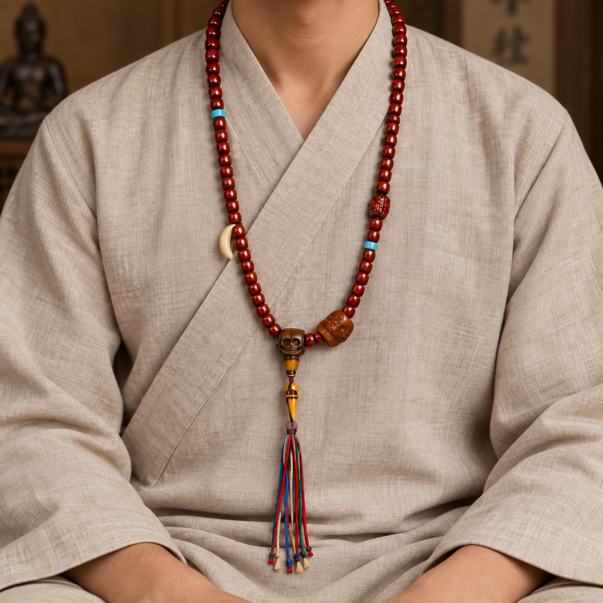 EverestArtstudios Tibetische Vintage-Knochen-Mala, 108 Tonnenperlen