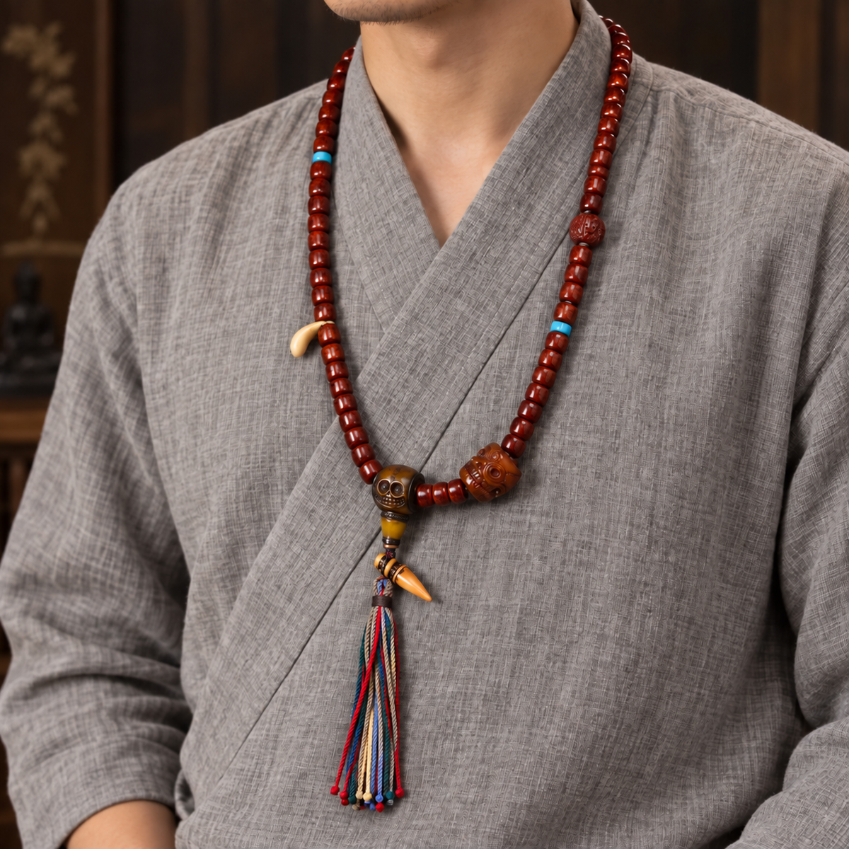 EverestArtstudios Tibetische Vintage-Knochen-Mala, 108 Tonnenperlen