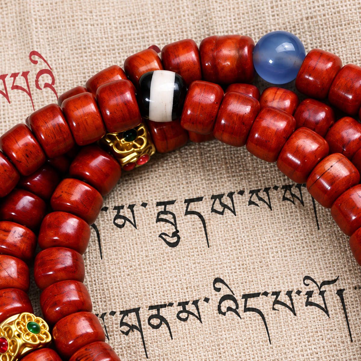 EverestArtstudios Tibetan Vintage Bone 108-Bead Mala with Mountain Ghost Coin — bead detail
