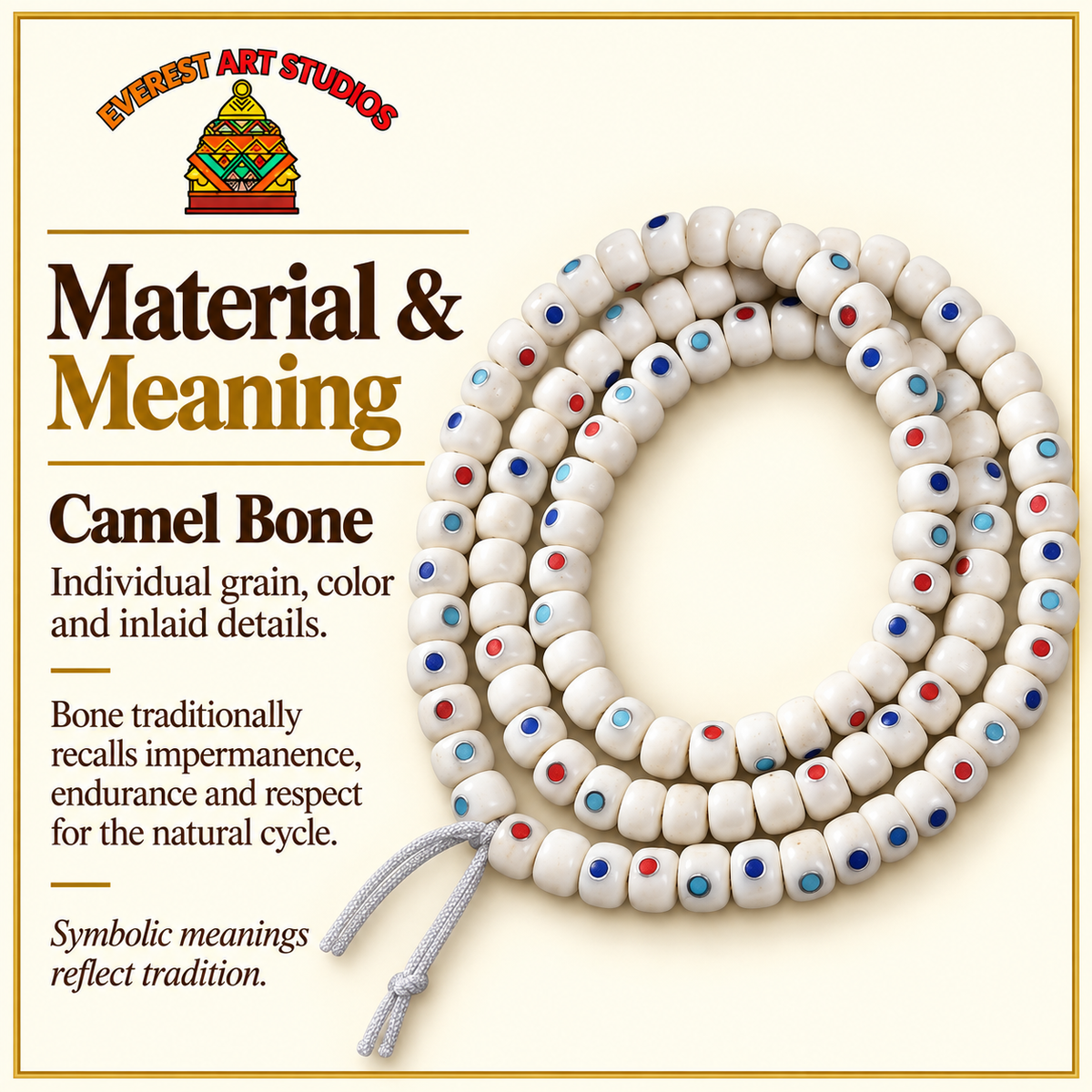 Fil 108 perles os de chameau et motif Wan – Matière et symbolique traditionnelle