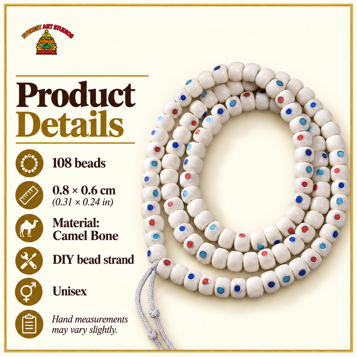 Fil 108 perles os de chameau et motif Wan