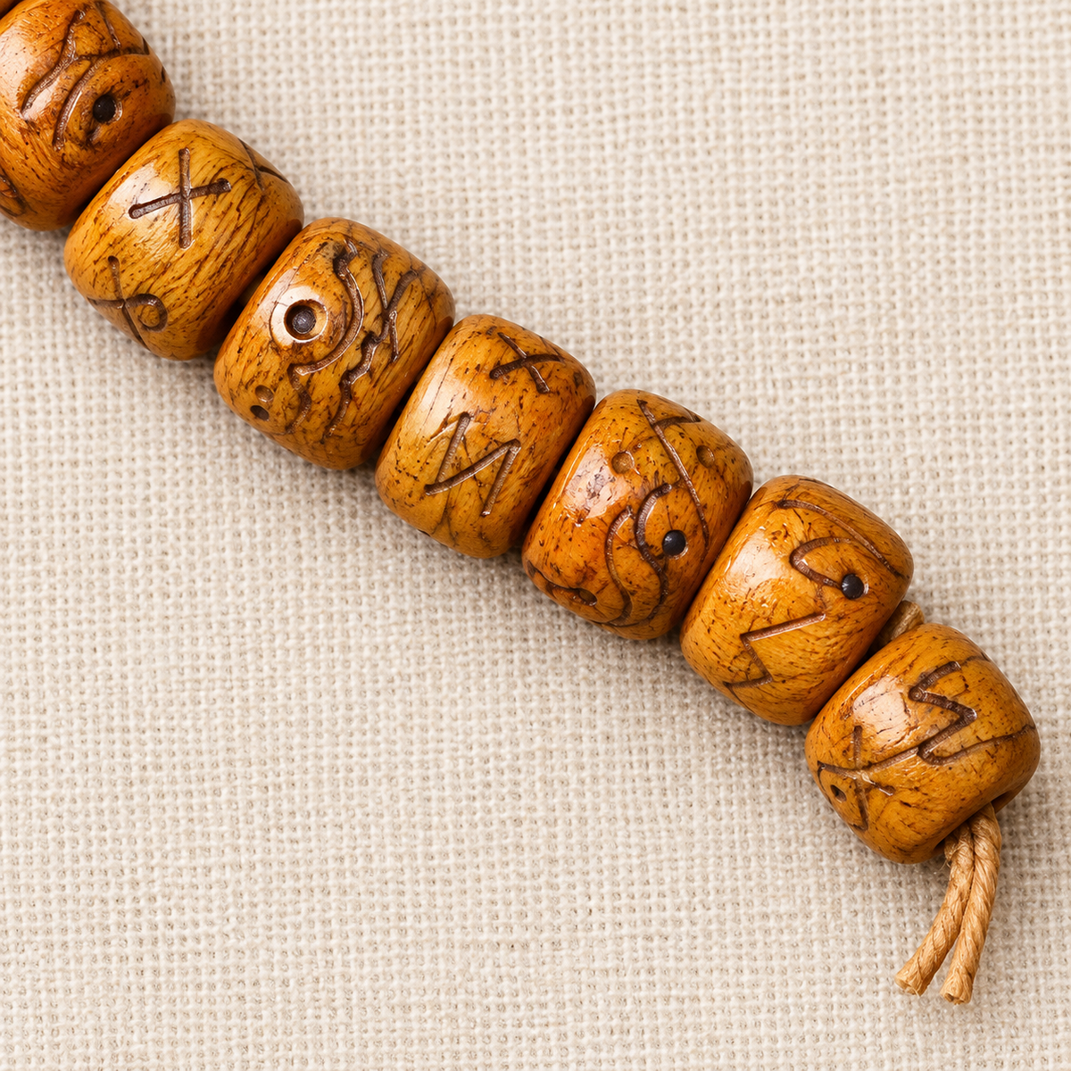 EverestArtstudios Natural Carved Camel Bone 108-Bead DIY Strand with Arhat Accent — bead detail