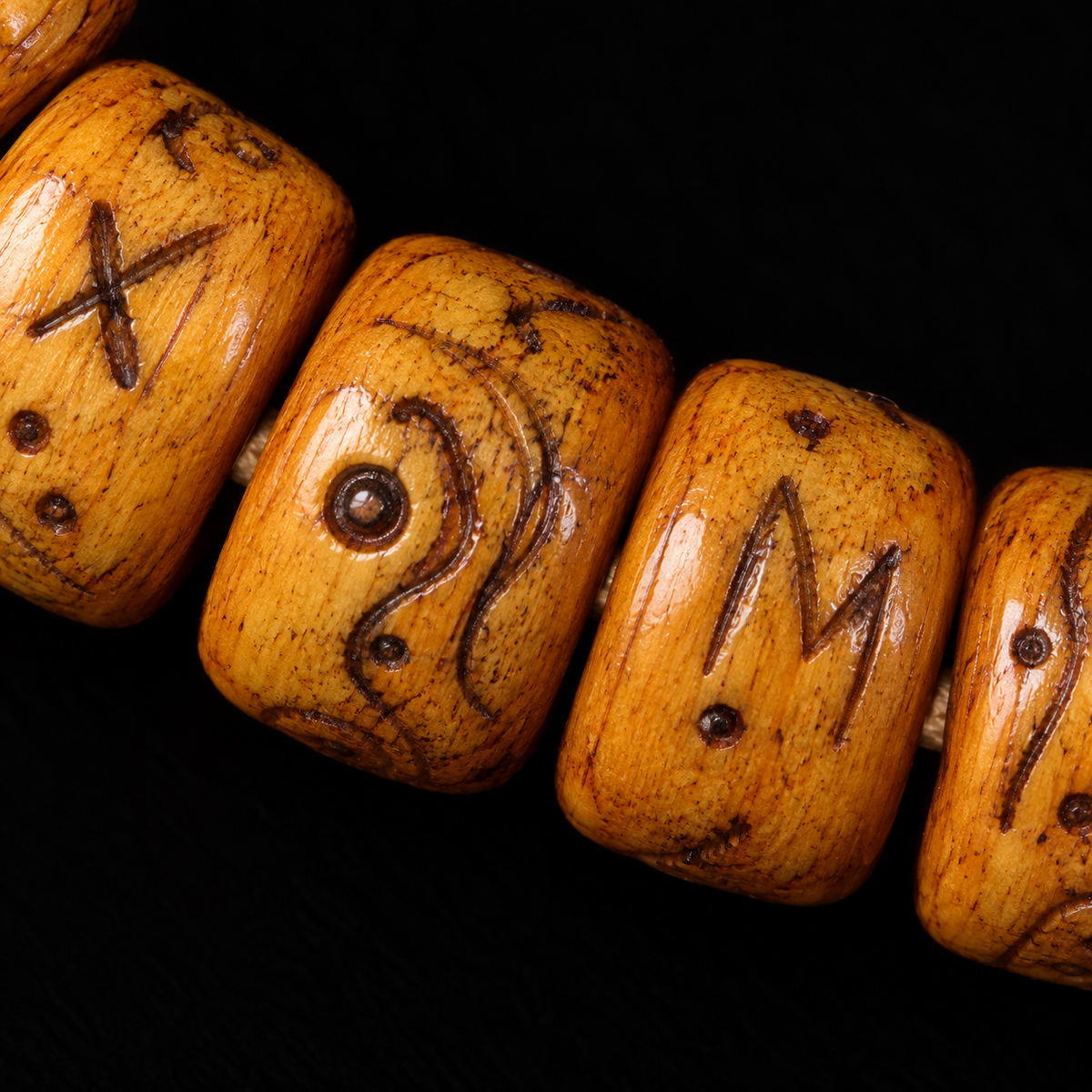 EverestArtstudios Natural Carved Camel Bone 108-Bead DIY Strand with Arhat Accent — surface detail