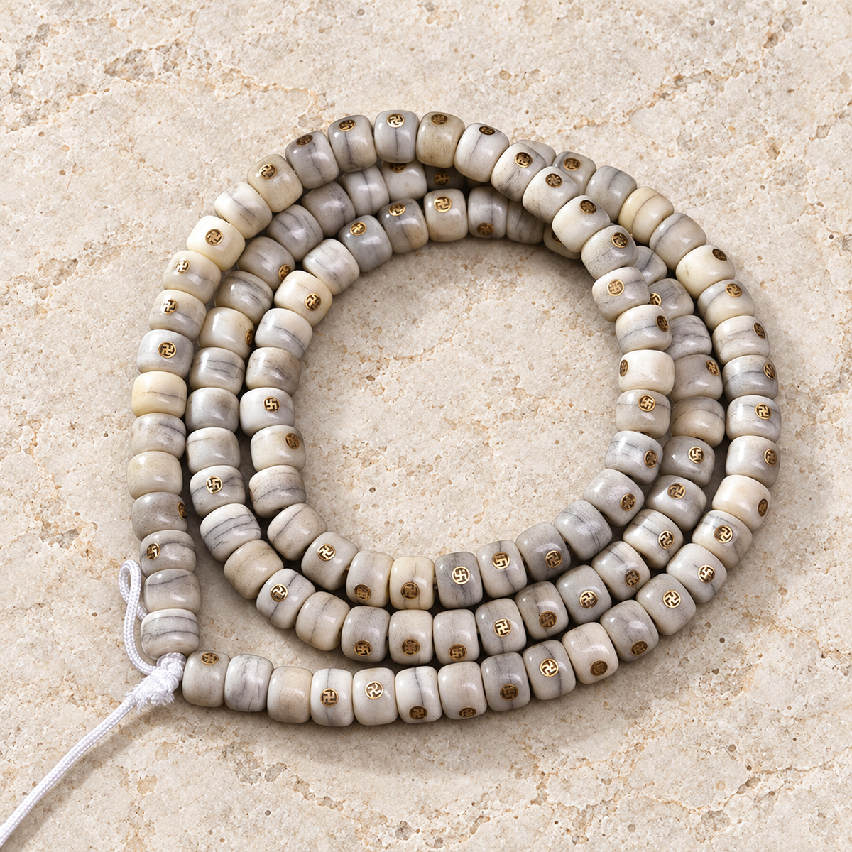 EverestArtstudios Aged Camel Bone Antique Copper Auspicious Wan 108-Bead DIY Strand — overall display