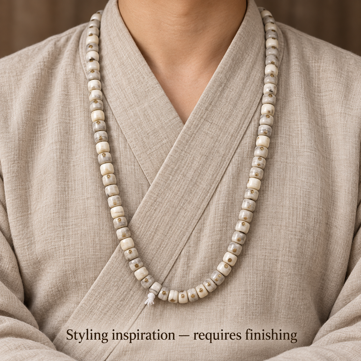 EverestArtstudios Aged Camel Bone Antique Copper Auspicious Wan 108-Bead DIY Strand — linen seated