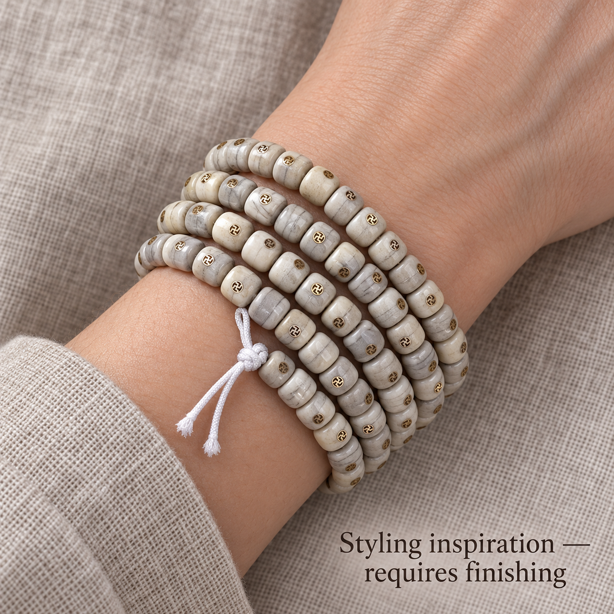 EverestArtstudios Aged Camel Bone Antique Copper Auspicious Wan 108-Bead DIY Strand — wrist resting
