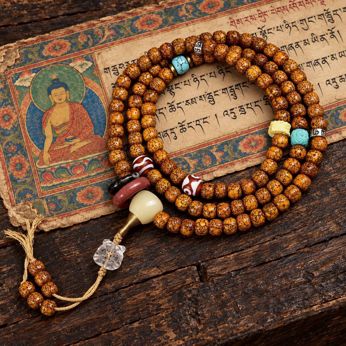 EverestArtstudios Hainan-Xingyue-Bodhi-Achat-Türkis-Mala, 108 Perlen