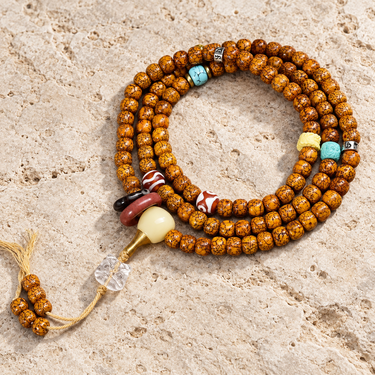 EverestArtstudios Hainan-Xingyue-Bodhi-Achat-Türkis-Mala, 108 Perlen