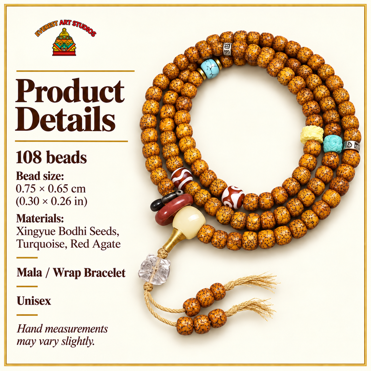 EverestArtstudios Hainan-Xingyue-Bodhi-Achat-Türkis-Mala, 108 Perlen