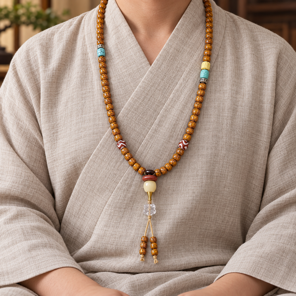 EverestArtstudios Hainan-Xingyue-Bodhi-Achat-Türkis-Mala, 108 Perlen