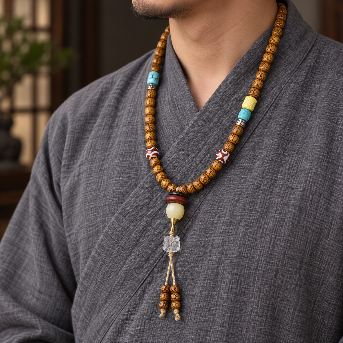 EverestArtstudios Hainan-Xingyue-Bodhi-Achat-Türkis-Mala, 108 Perlen