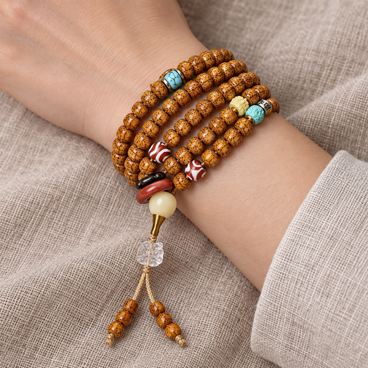 EverestArtstudios Hainan-Xingyue-Bodhi-Achat-Türkis-Mala, 108 Perlen