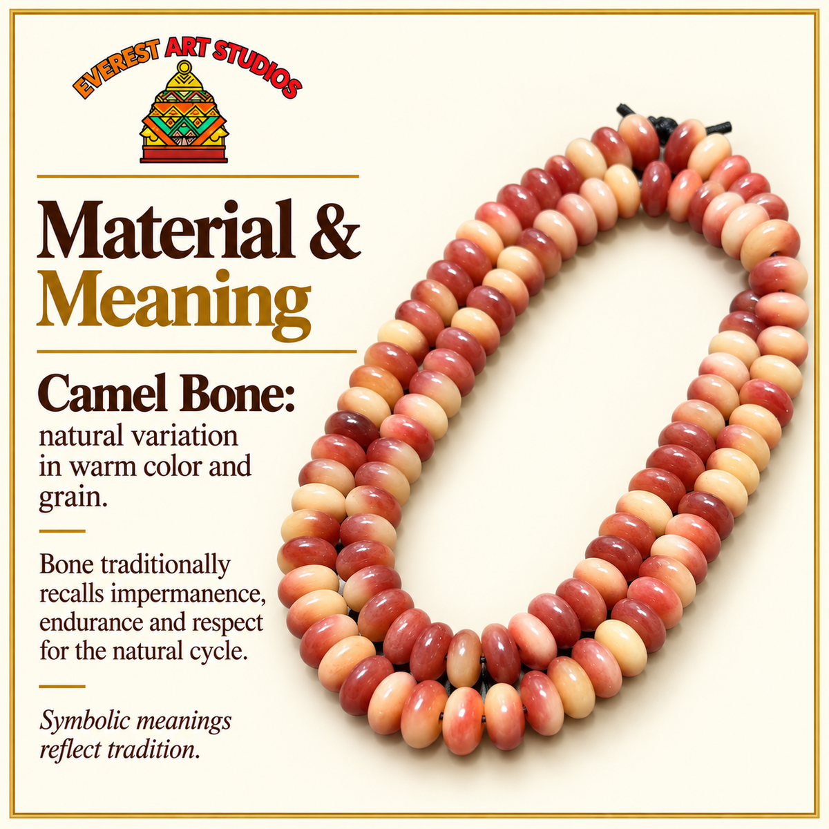 EverestArtstudios Half-Blood-Kamelknochen-DIY-Strang, 108 Perlen – Material und traditionelle Symbolik