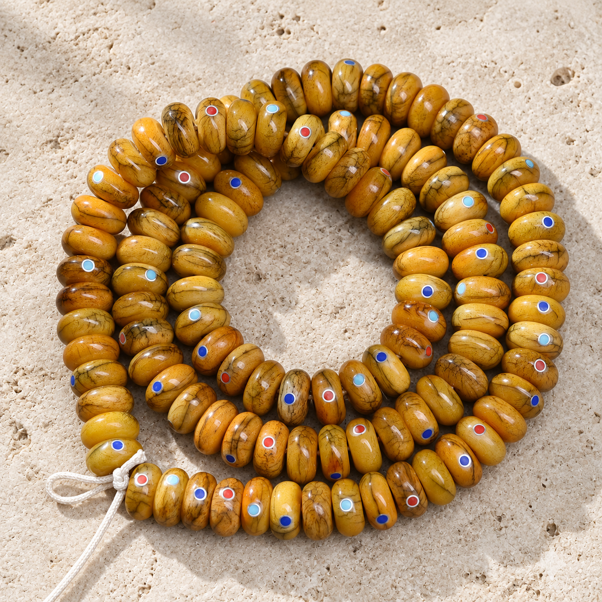 EverestArtstudios Aged Camel Bone Inlaid Abacus-Bead 108-Bead DIY Strand — overall display