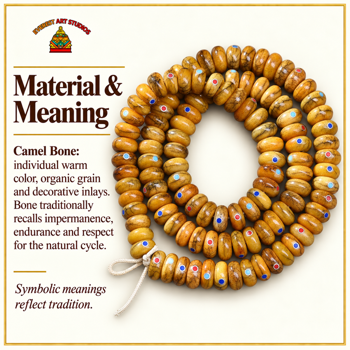 EverestArtstudios Kamelknochen-DIY-Strang, 108 Abakusperlen – Material und traditionelle Symbolik