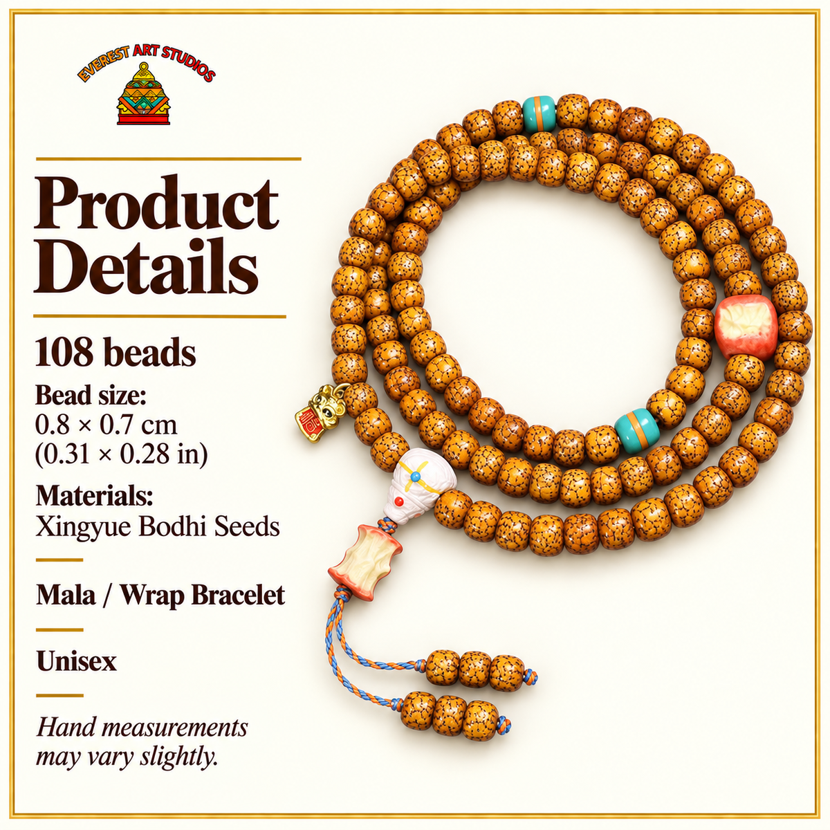 EverestArtstudios Gealterte Hainan-Xingyue-Bodhi-Mala, 108 Perlen