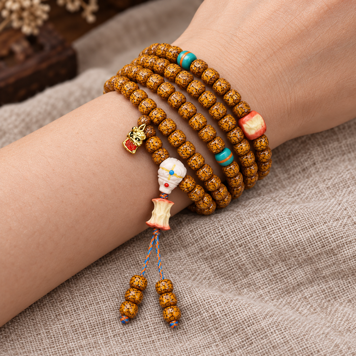 EverestArtstudios Gealterte Hainan-Xingyue-Bodhi-Mala, 108 Perlen