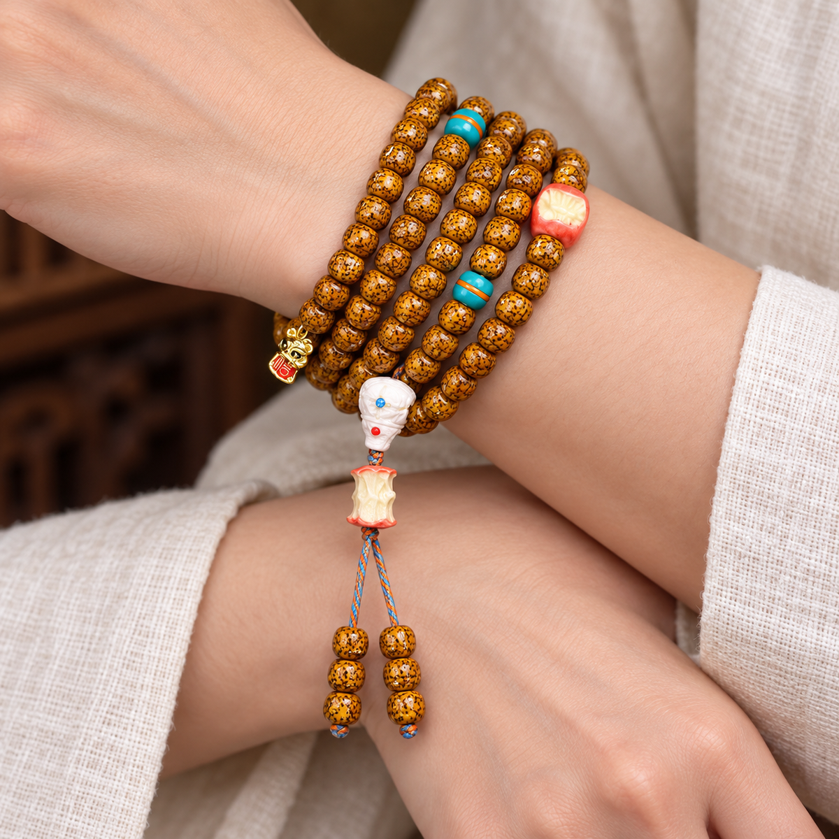 EverestArtstudios Gealterte Hainan-Xingyue-Bodhi-Mala, 108 Perlen