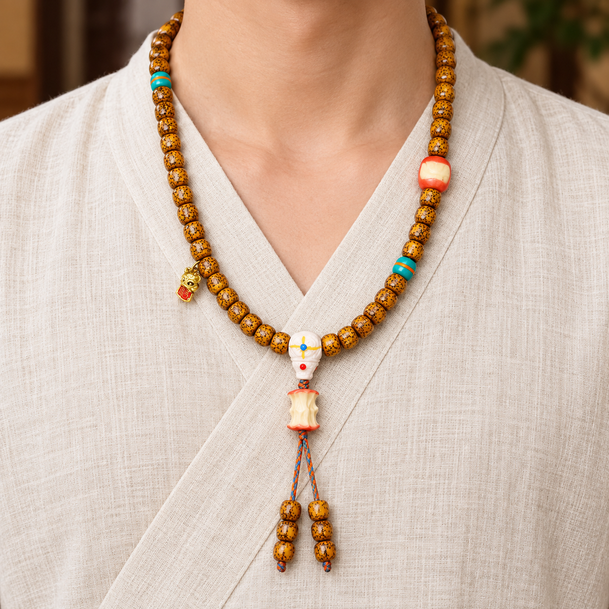 EverestArtstudios Natural Aged Crackled Hainan Xingyue Bodhi 108-Bead Mala