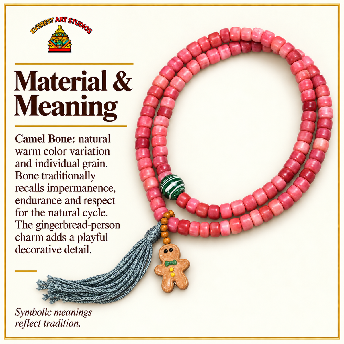 EverestArtstudios Full-Blood-Kamelknochen-Mala, 108 Perlen – Material und traditionelle Symbolik