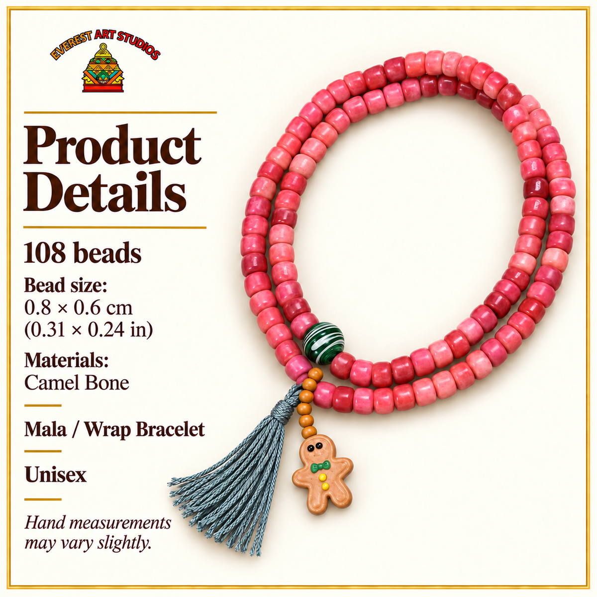 EverestArtstudios Full-Blood-Kamelknochen-Mala, 108 Perlen