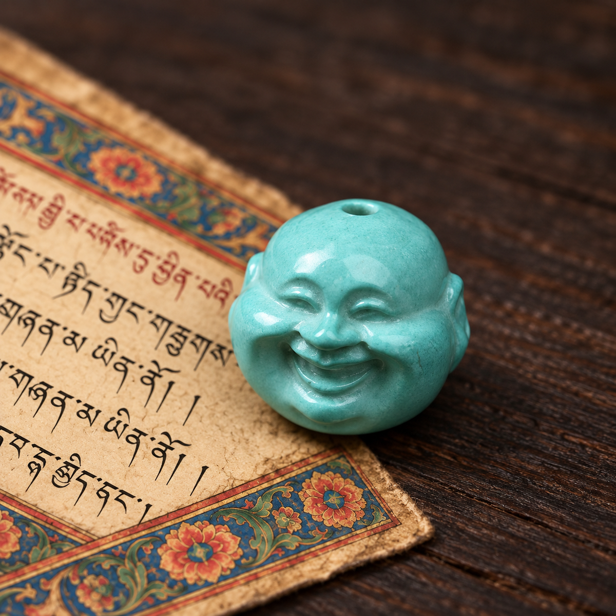 EverestArtstudios Hand-Carved Turquoise Buddha Head Mala Accessory — full product