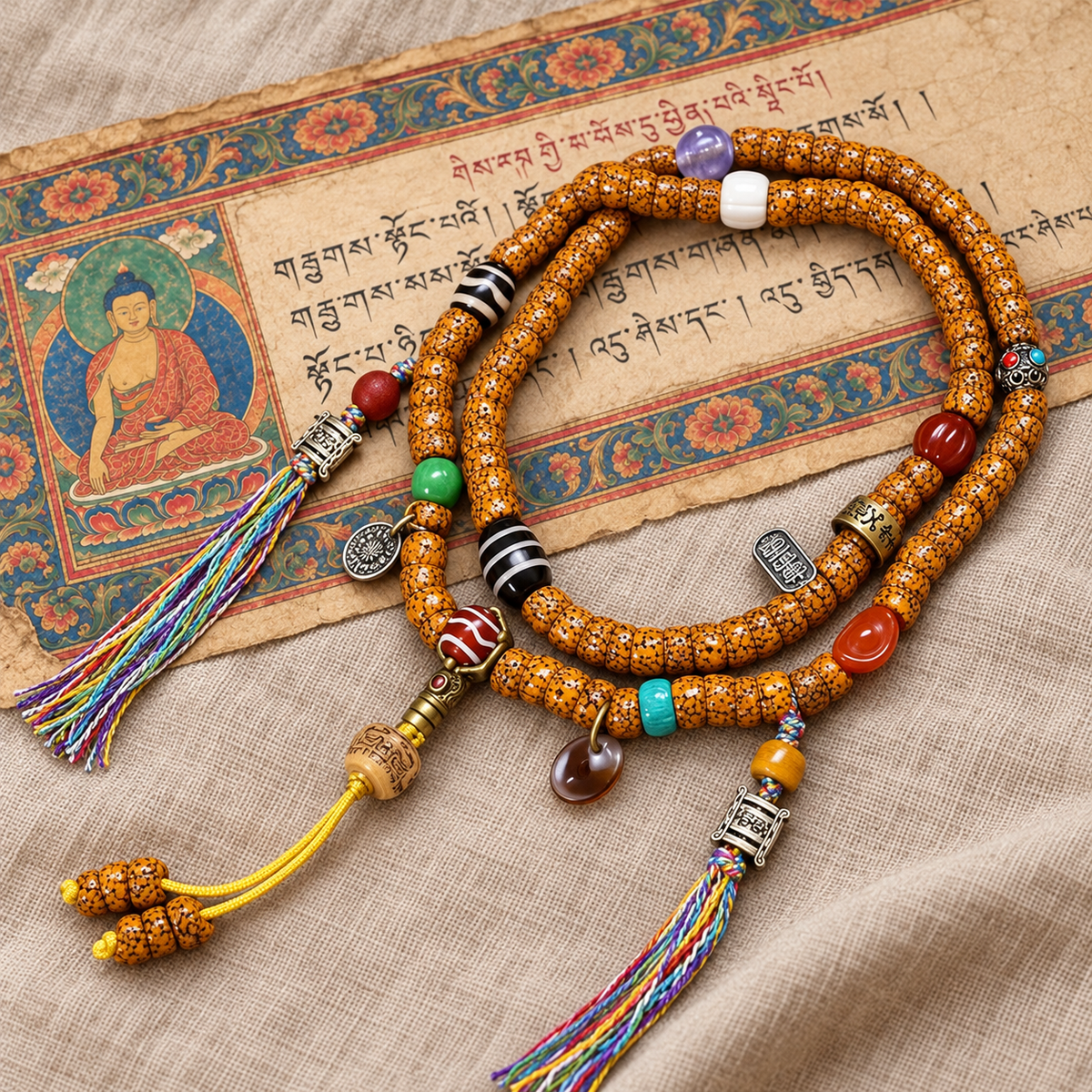 EverestArtstudios Natural Jade-Finished Crackled Xingyue Bodhi 108-Bead Mala — full product