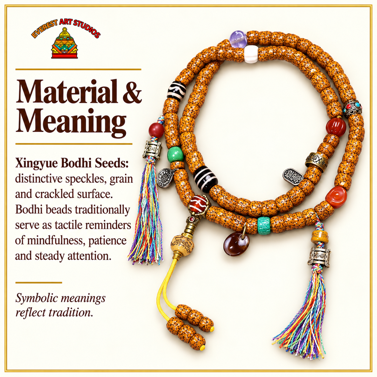 Mala Xingyue craquelé 108 perles aspect jade – Matière et symbolique traditionnelle