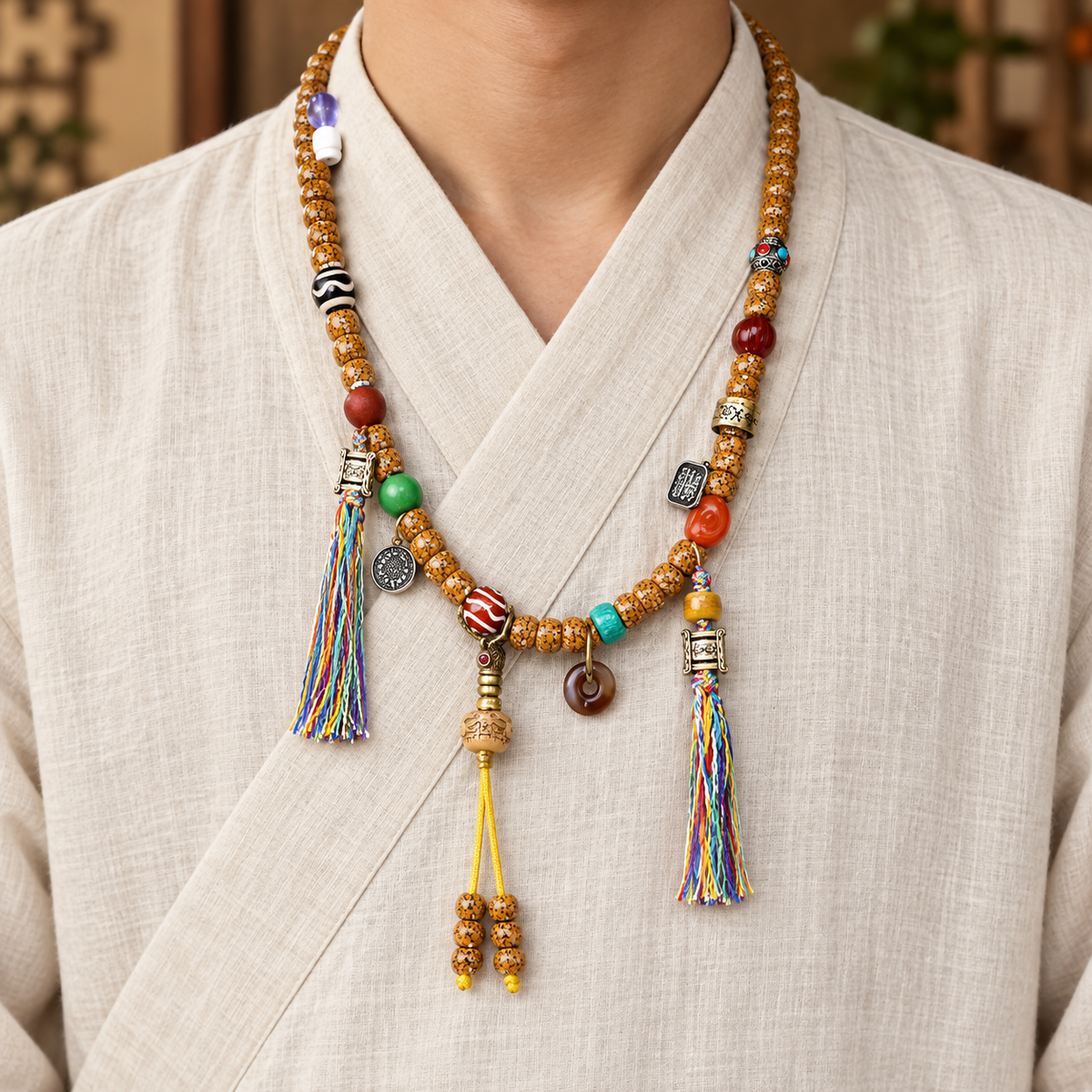EverestArtstudios Natural Jade-Finished Crackled Xingyue Bodhi 108-Bead Mala