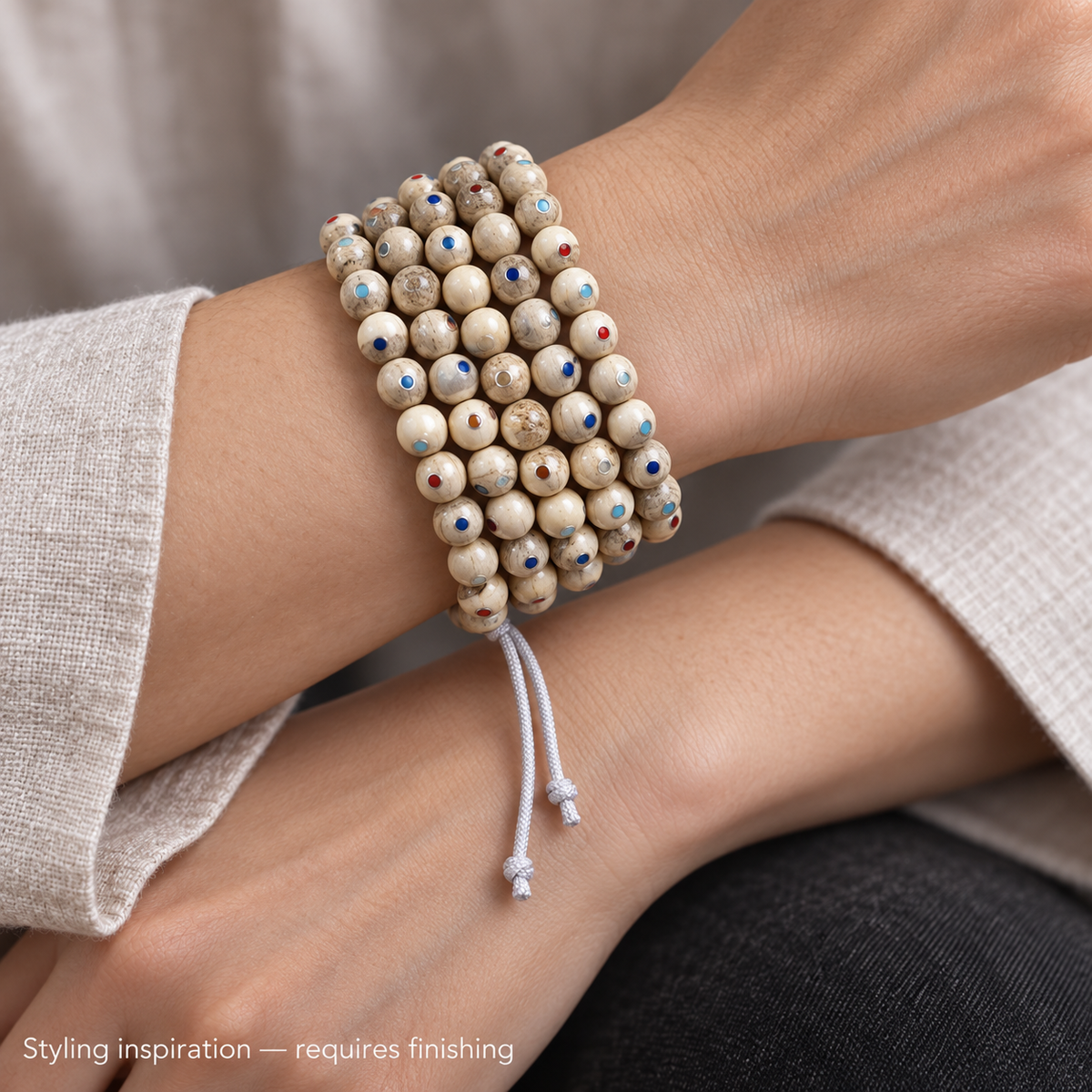 EverestArtstudios Inlaid Bone Round-Bead 108-Bead DIY Mala Strand