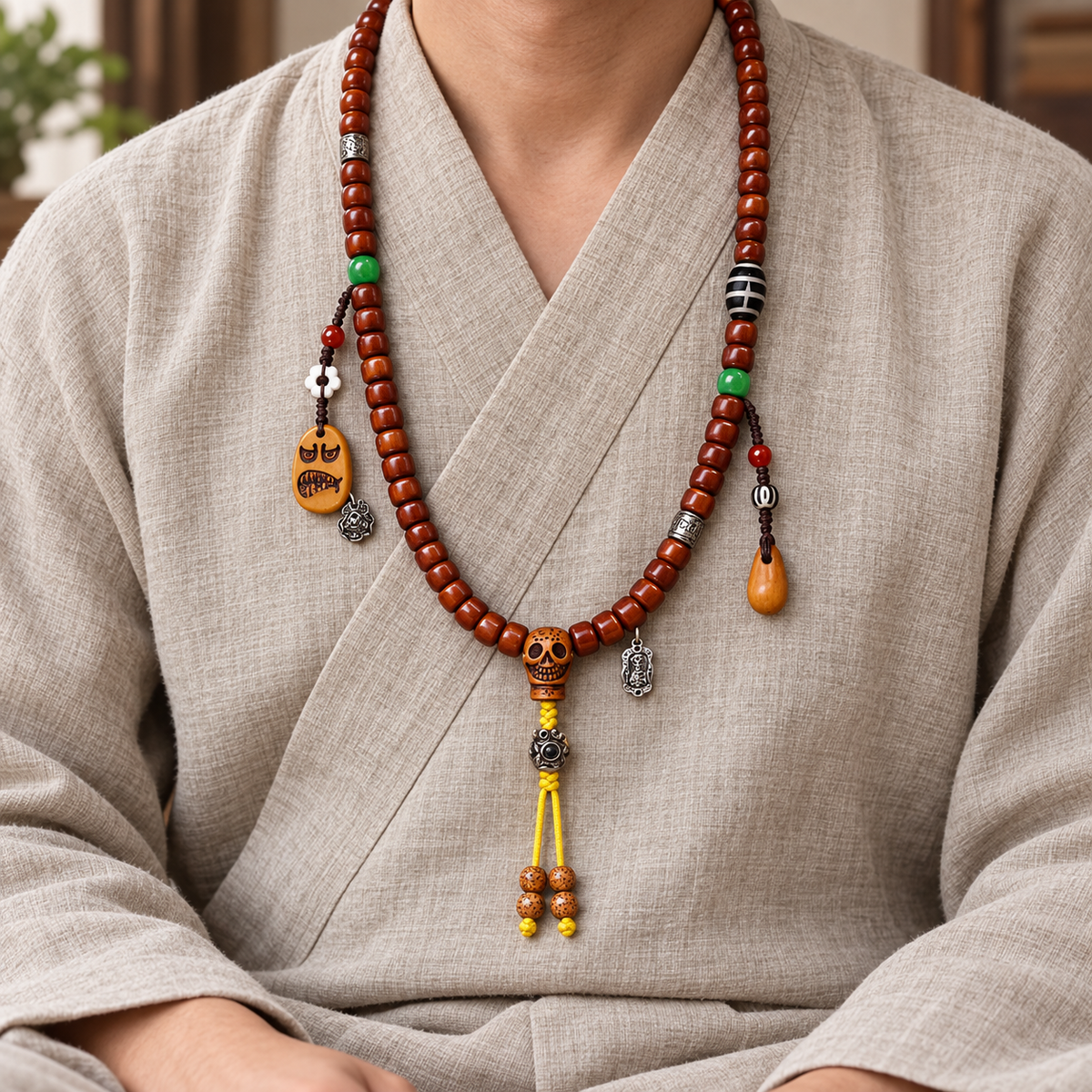Mala yak vintage con ágata y vidrio, 108