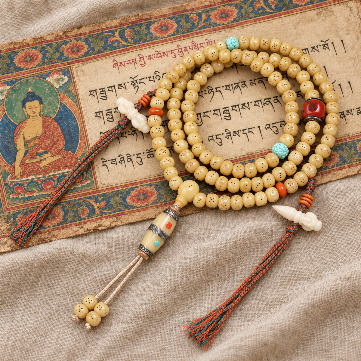 Camel bone Tibetan mala — full product