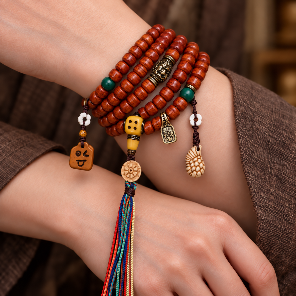 EverestArtstudios Tibetan Vintage Camel Bone 108-Bead Mala with Zaki Lhamo Clip
