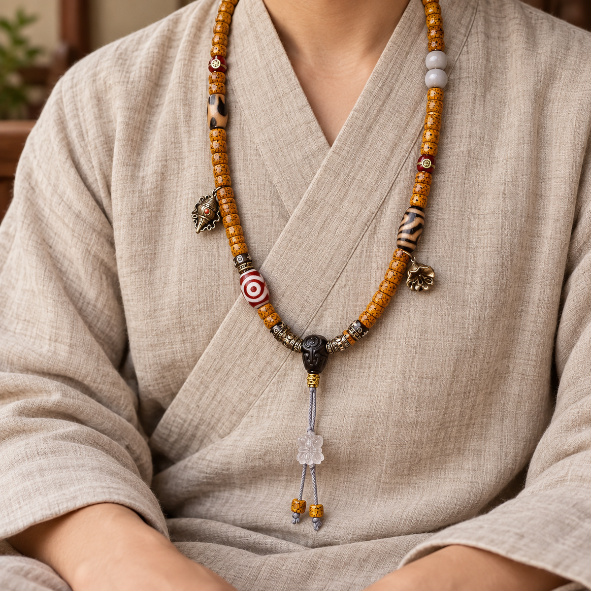 Mala Bodhi disco con ágata y Dzi, 108