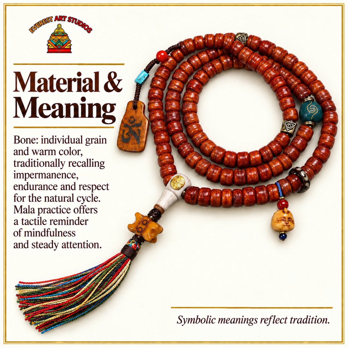 Collar Mala hueso vintage 108 cuentas barril – Material y simbolismo tradicional