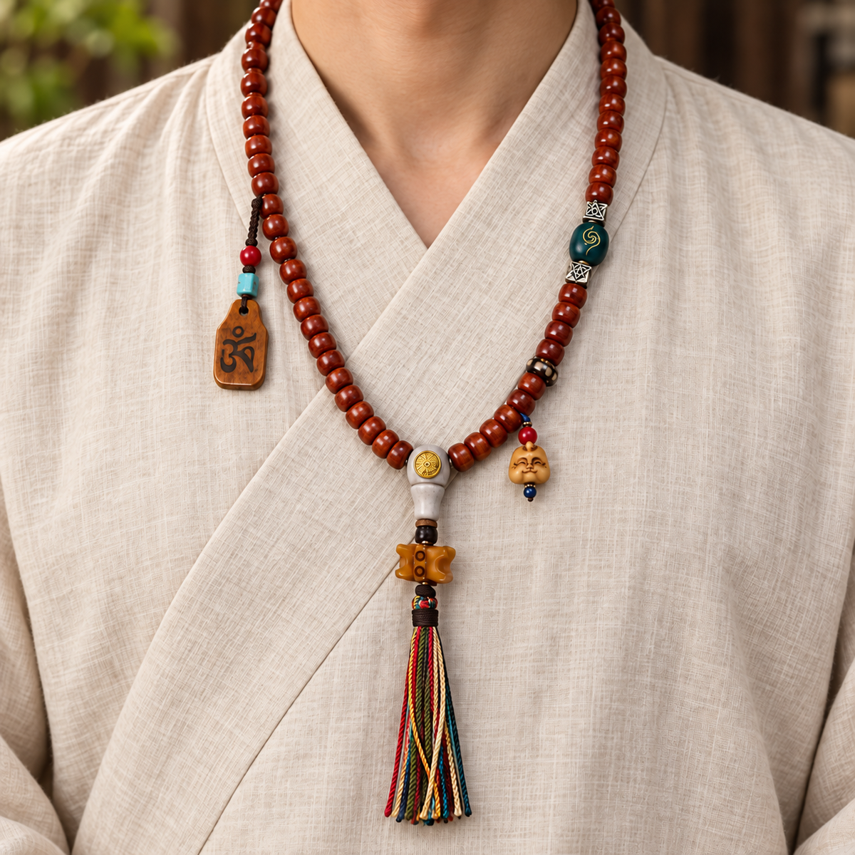Collar Mala hueso vintage 108 cuentas barril