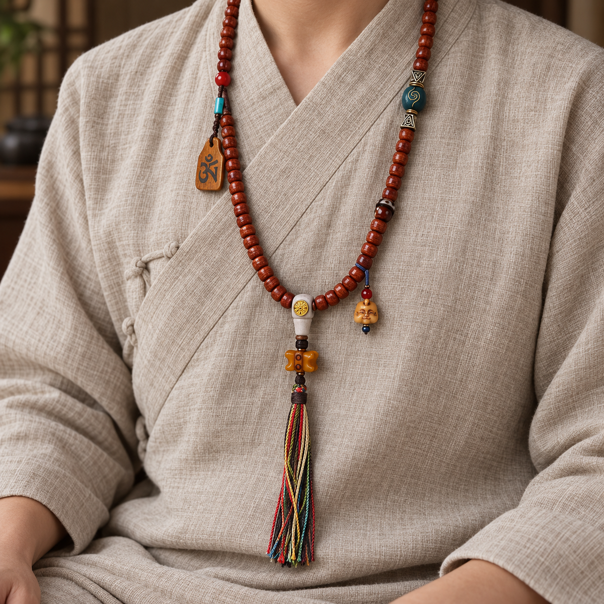 Collar Mala hueso vintage 108 cuentas barril