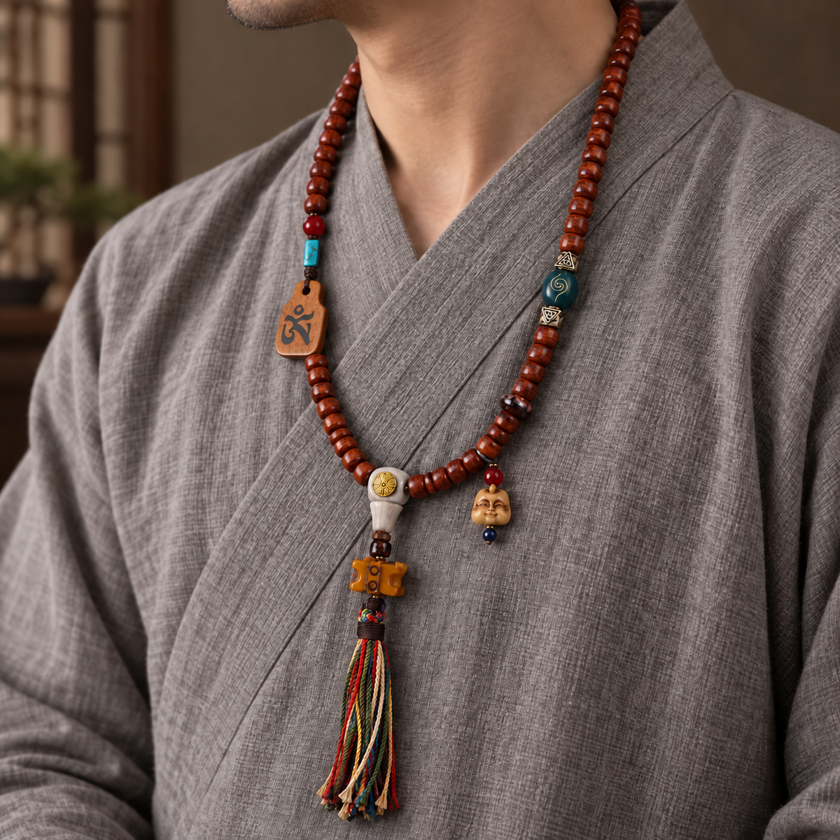 Collar Mala hueso vintage 108 cuentas barril