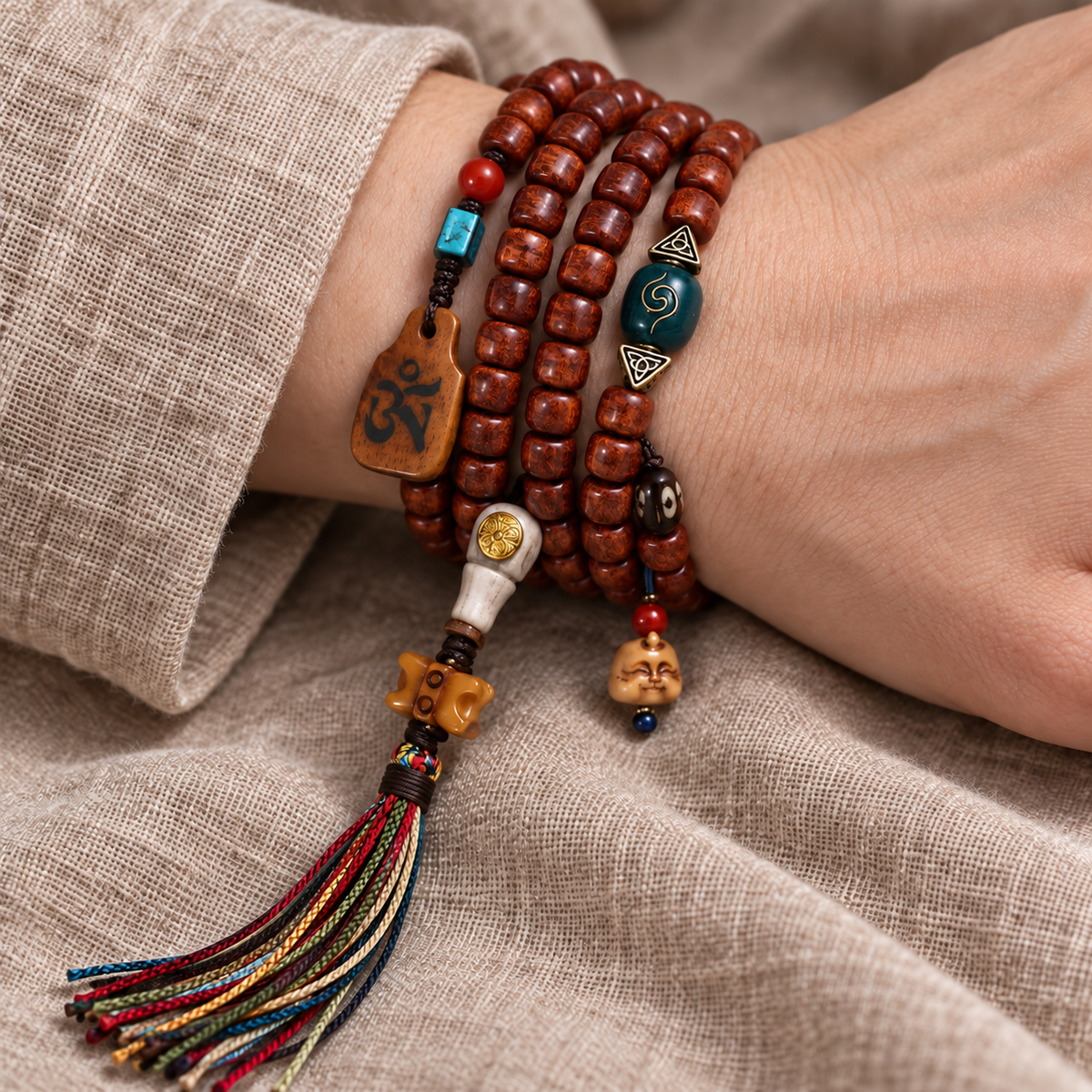 Collar Mala hueso vintage 108 cuentas barril
