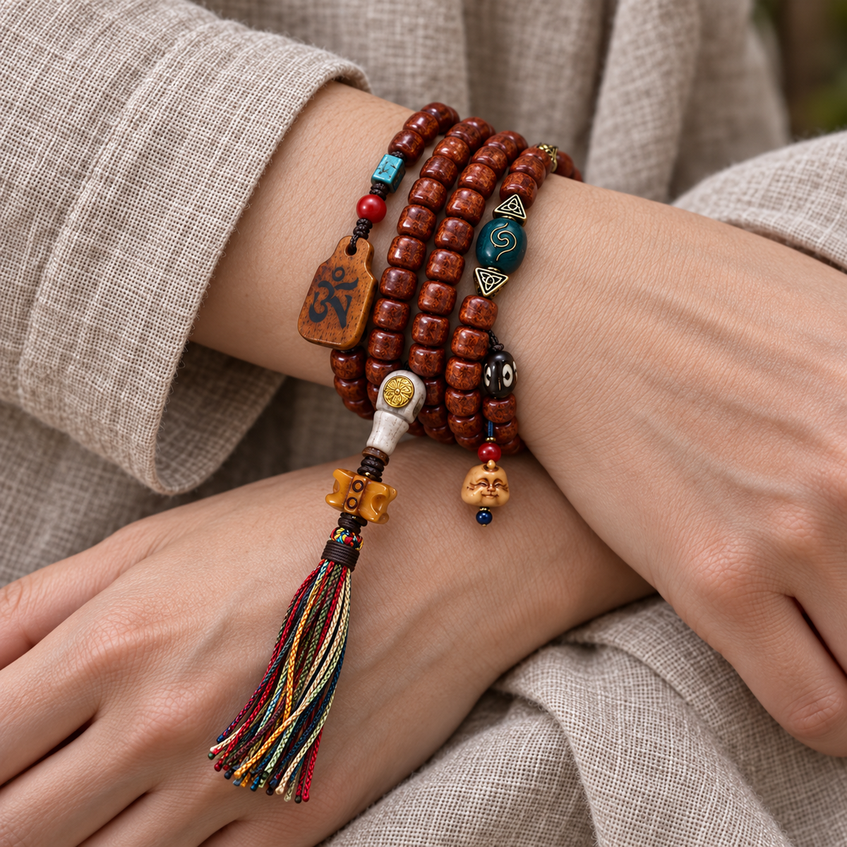 EverestArtstudios Tibetan Vintage Bone Barrel-Bead 108-Bead Mala Necklace