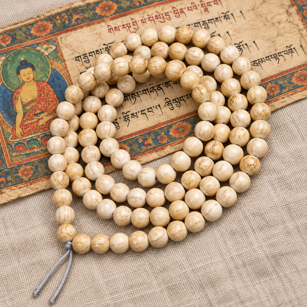EverestArtstudios Aged Tibetan Camel Bone 108-Bead DIY Strand — full product