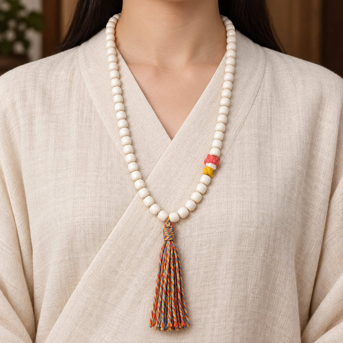EverestArtstudios Yakknochen-Mala mit Geweihakzenten, 108 Perlen