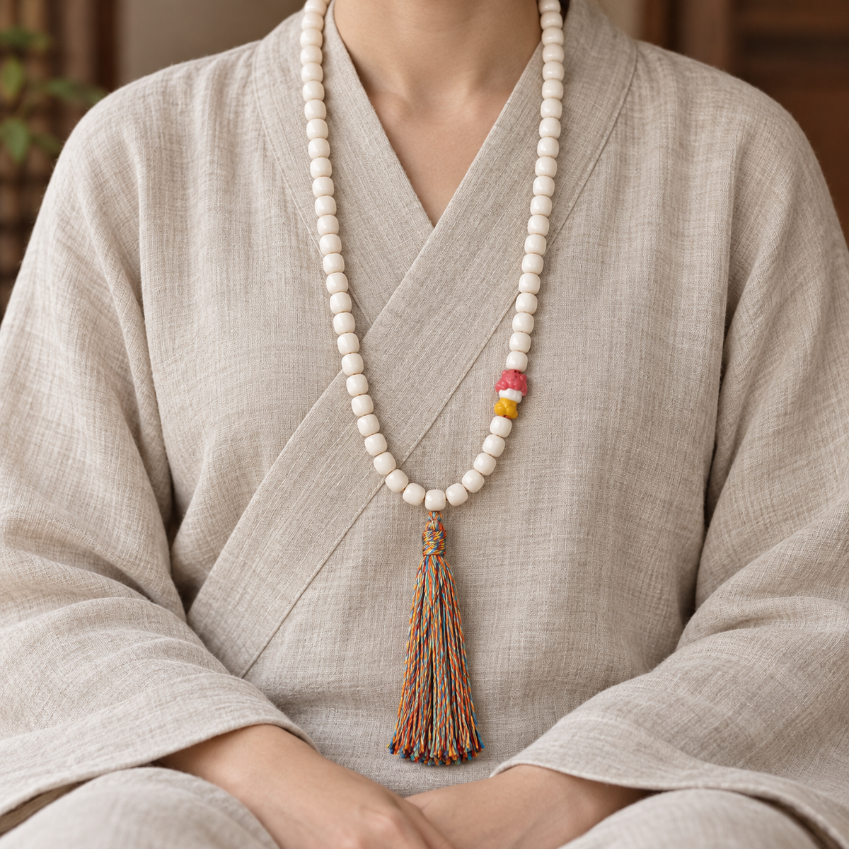 EverestArtstudios Yakknochen-Mala mit Geweihakzenten, 108 Perlen