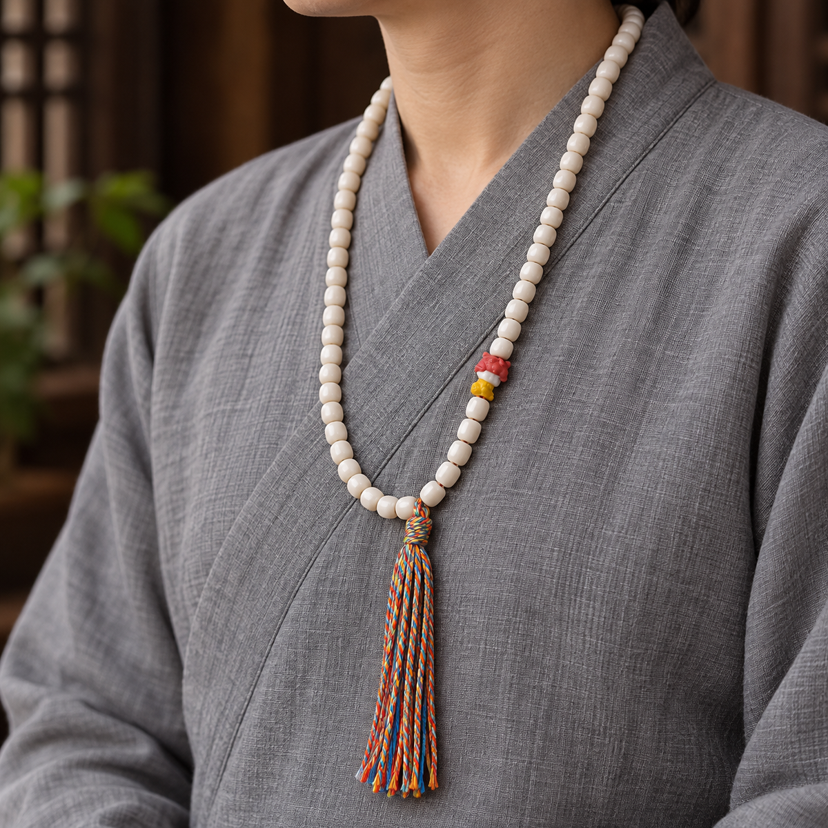 EverestArtstudios Yakknochen-Mala mit Geweihakzenten, 108 Perlen