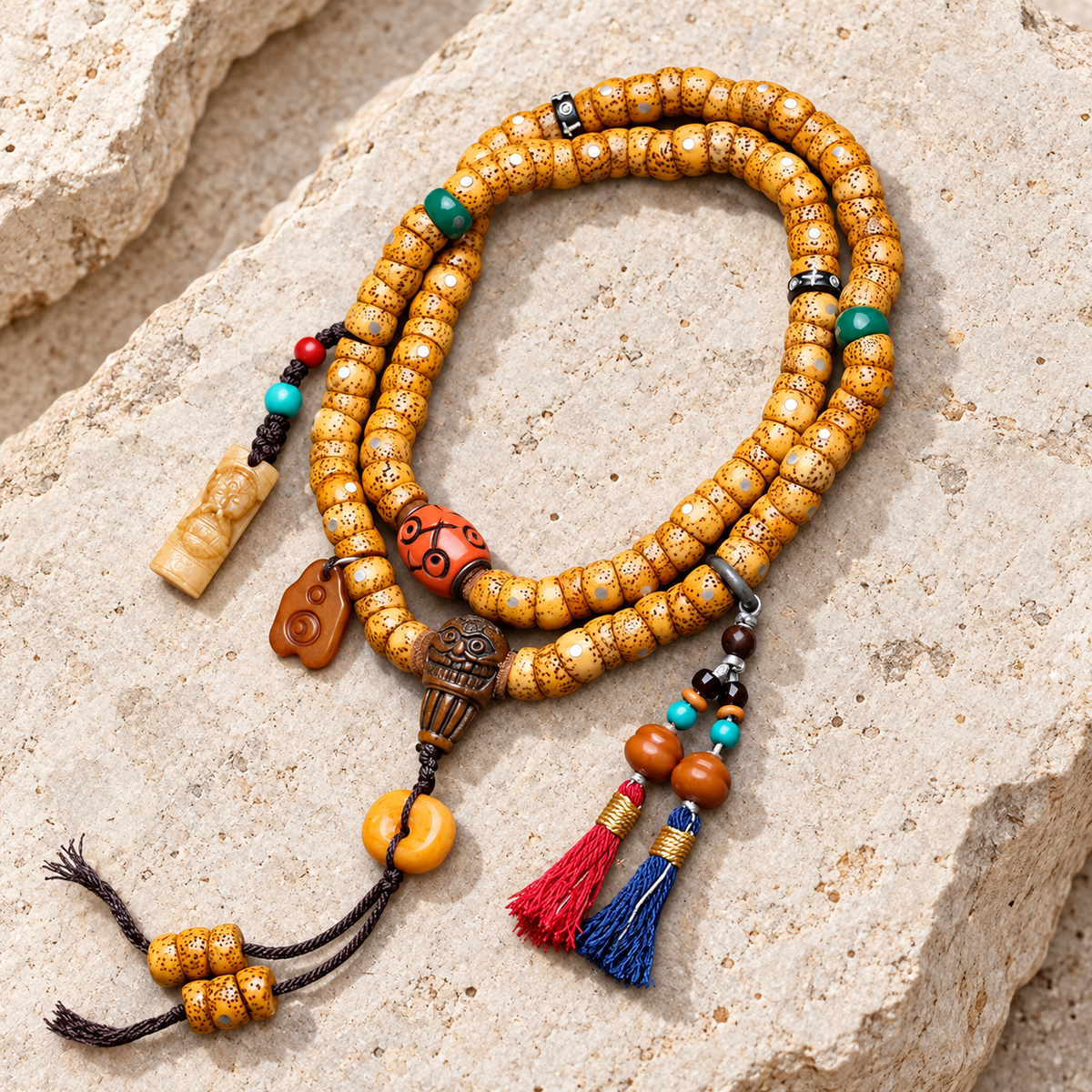 Mala de 108 cuentas Bodhi Xingyue con hueso y anillo de seguridad