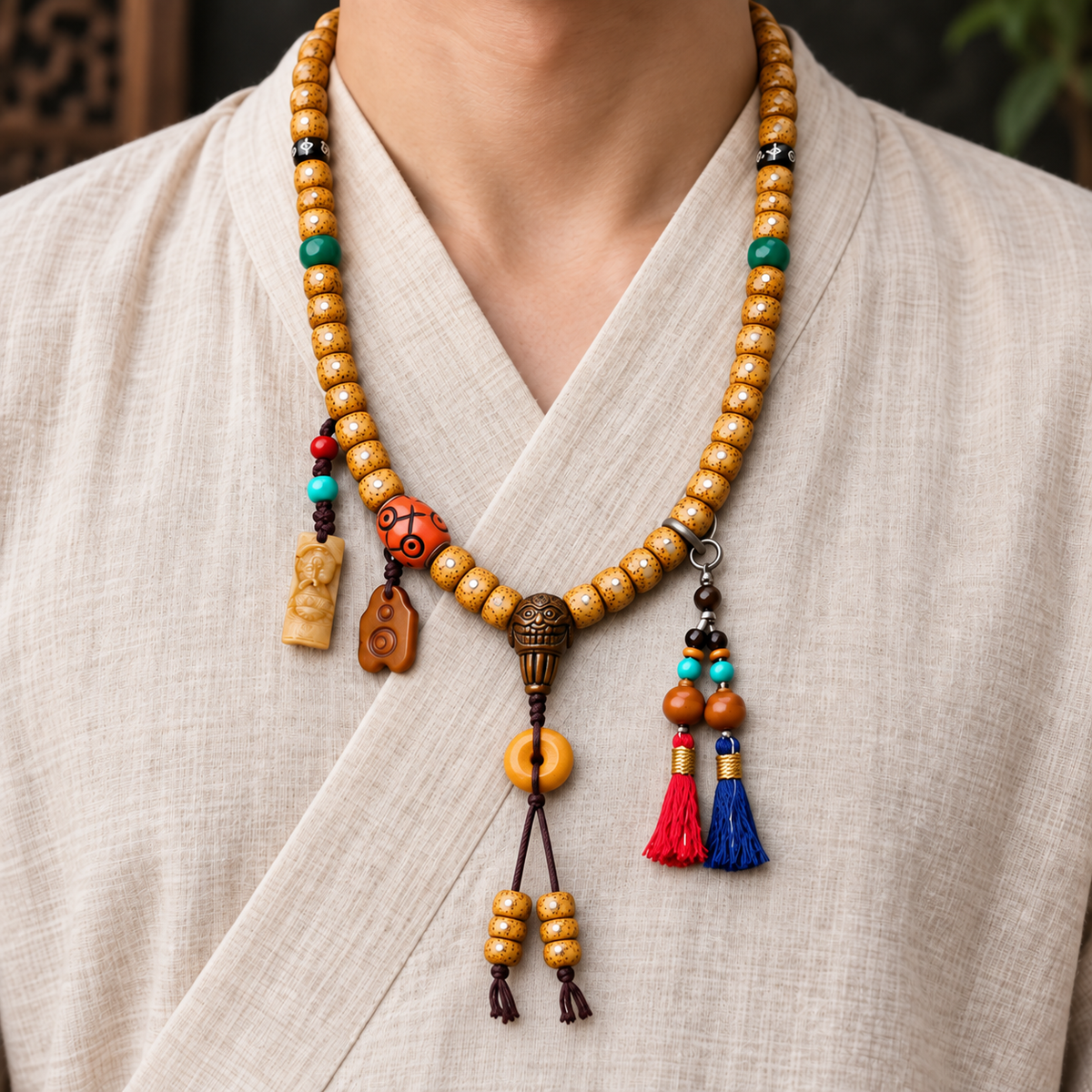 Mala de 108 cuentas Bodhi Xingyue con hueso y anillo de seguridad