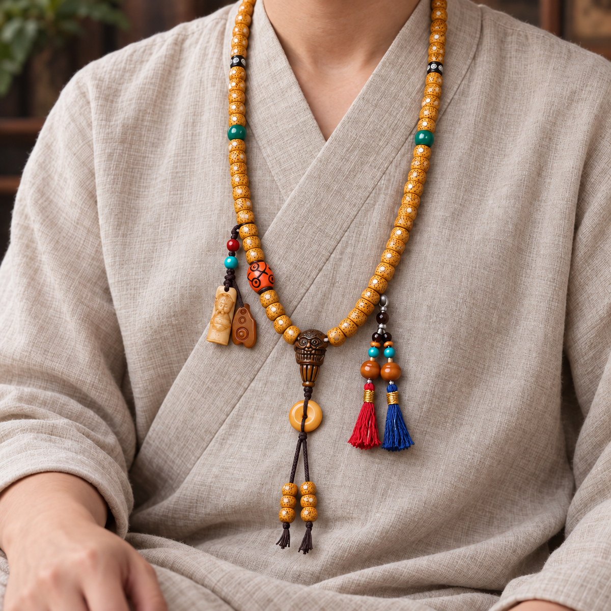 Mala de 108 cuentas Bodhi Xingyue con hueso y anillo de seguridad